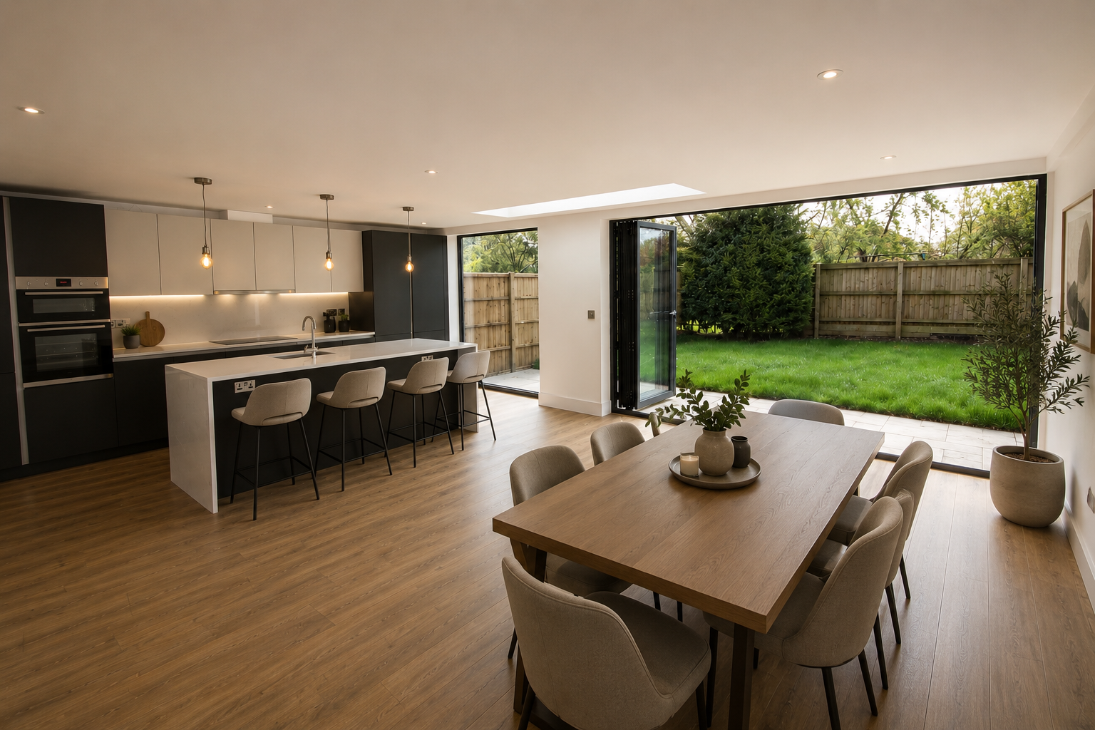 Completed kitchen and living space at Outwood Drive